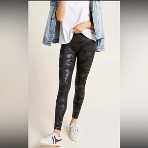 Spanx Faux Leather Camo Leggings Size XL Contoured Waist Band High Rise Slim